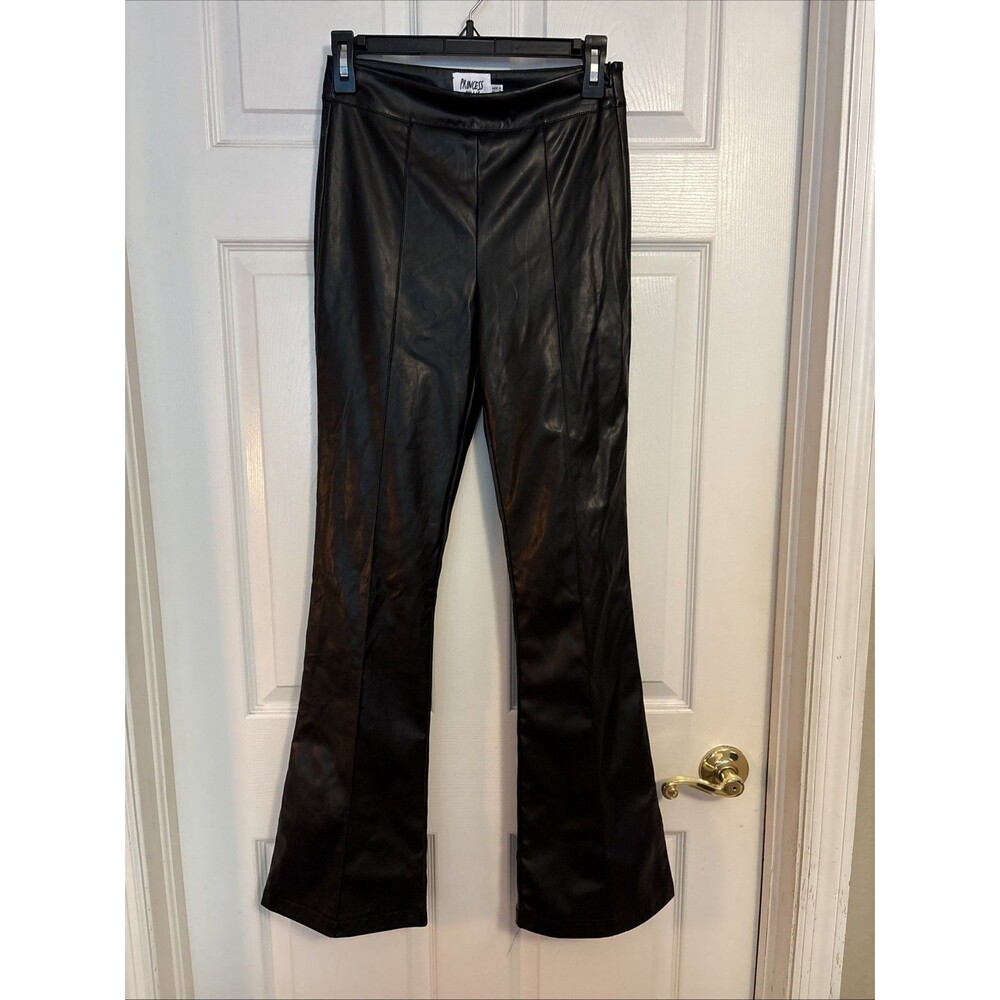 Princess Polly Braden women's faux leather pant black wide leg club, Size 2